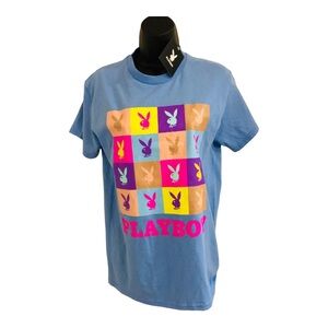 Playboy blue‎ multicolor bunny collage t-shirt new size small new